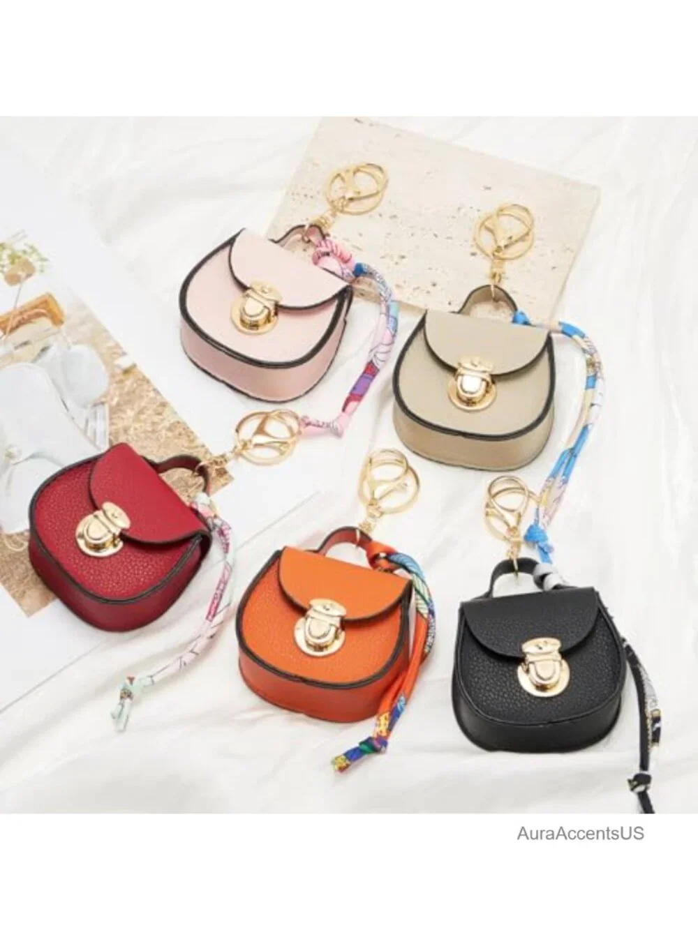 Mini Backpack Keychain PU Leather Coin Purse Snap Button Small Change Pouch